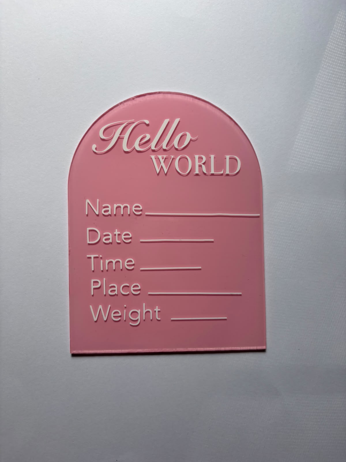 Hello World – Personalised Acrylic Baby Plaque