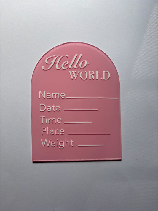 Hello World – Personalised Acrylic Baby Plaque